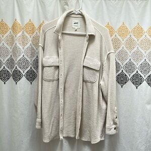 Cream Aerie oversized waffle button down